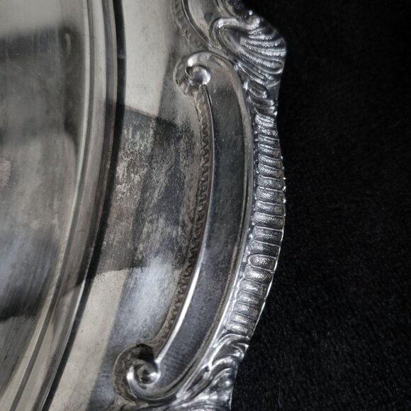 Extra Large Vtg Leonard Silverplate Ornate Round Serving Tray Scalloped Edges - Picture 6 of 10